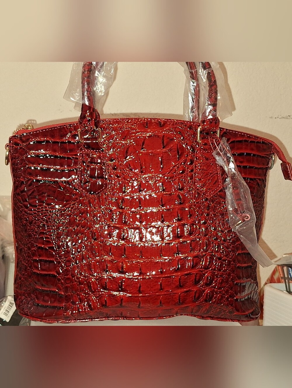 NEW - Elegant Red Crocodile-Embossed Handbag